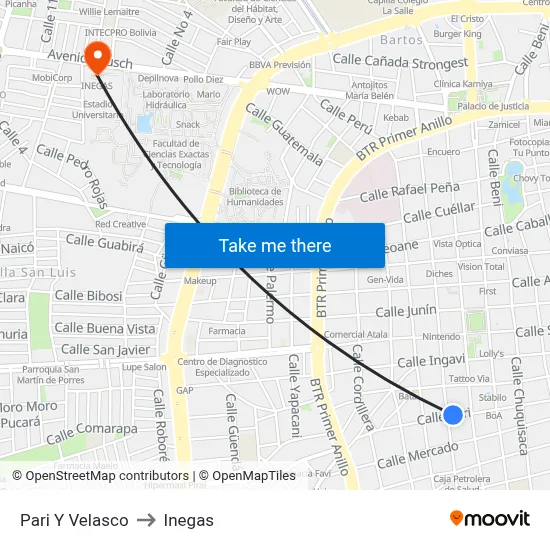 Pari Y Velasco to Inegas map