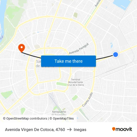 Avenida Virgen De Cotoca, 4760 to Inegas map