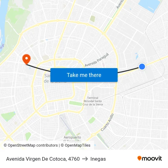 Avenida Virgen De Cotoca, 4760 to Inegas map