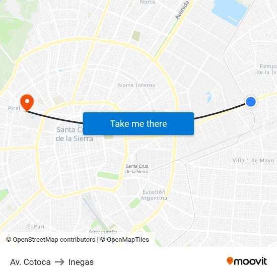 Av. Cotoca to Inegas map