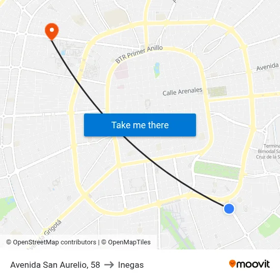 Avenida San Aurelio, 58 to Inegas map