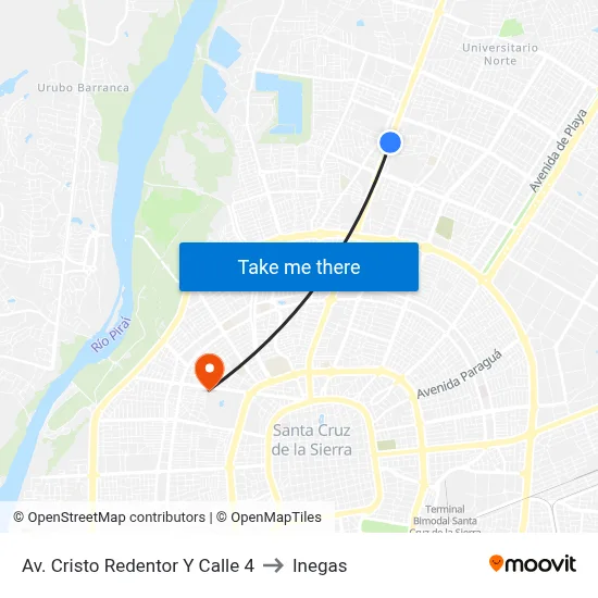 Av. Cristo Redentor Y Calle 4 to Inegas map