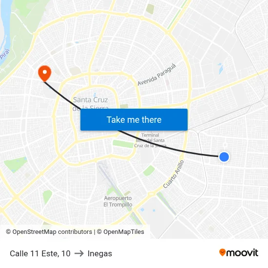 Calle 11 Este, 10 to Inegas map