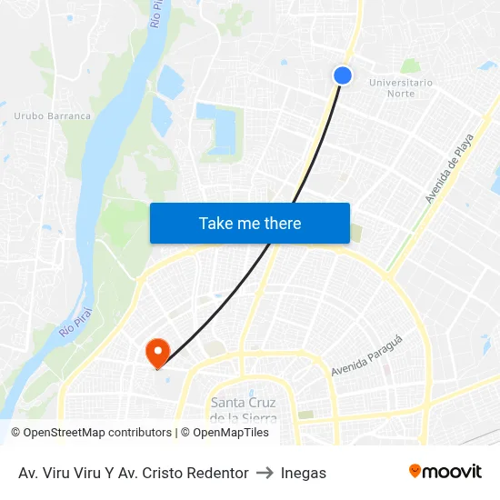 Av. Viru Viru Y Av. Cristo Redentor to Inegas map
