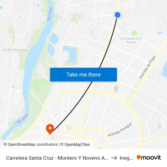 Carretera Santa Cruz - Montero Y Noveno Anillo to Inegas map