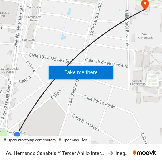 Av. Hernando Sanabria Y Tercer Anillo Interno to Inegas map