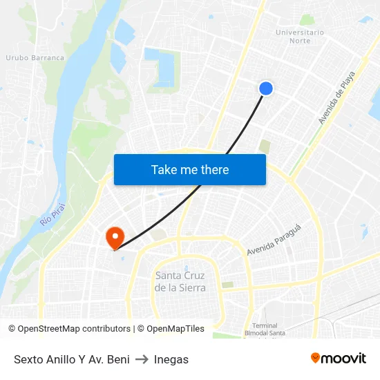 Sexto Anillo Y Av. Beni to Inegas map