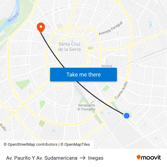 Av. Paurito Y Av. Sudamericana to Inegas map