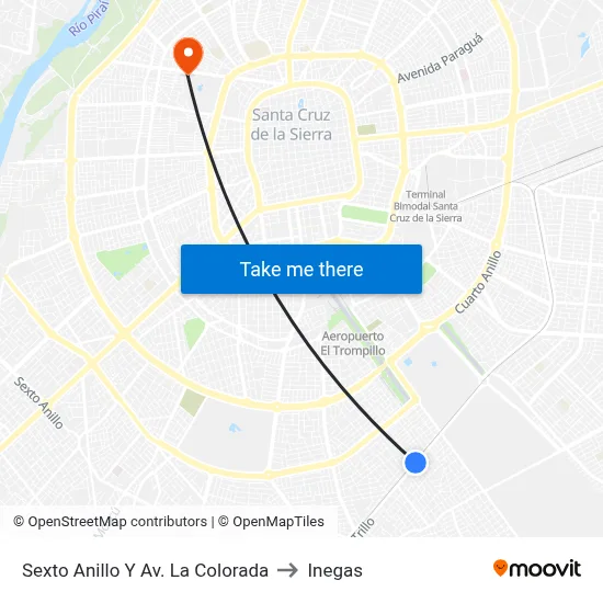 Sexto Anillo Y Av. La Colorada to Inegas map