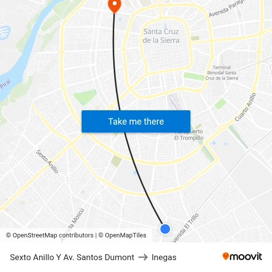 Sexto Anillo Y Av. Santos Dumont to Inegas map