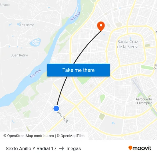 Sexto Anillo Y Radial 17 to Inegas map