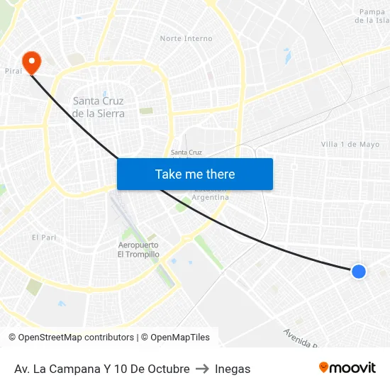 Av. La Campana Y 10 De Octubre to Inegas map