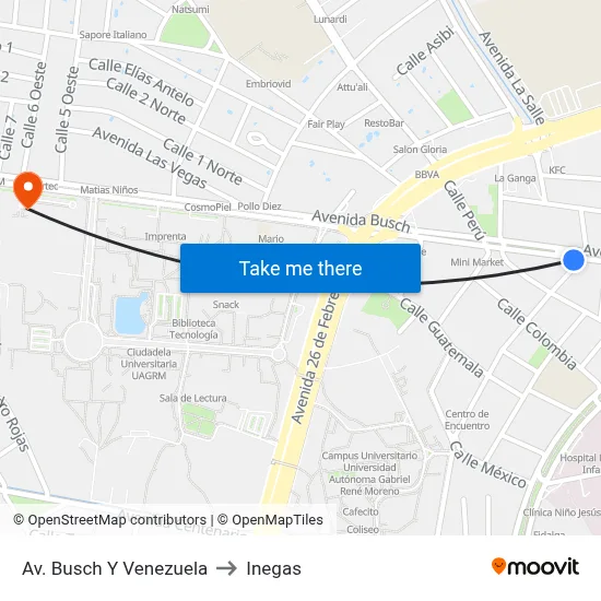 Av. Busch Y Venezuela to Inegas map