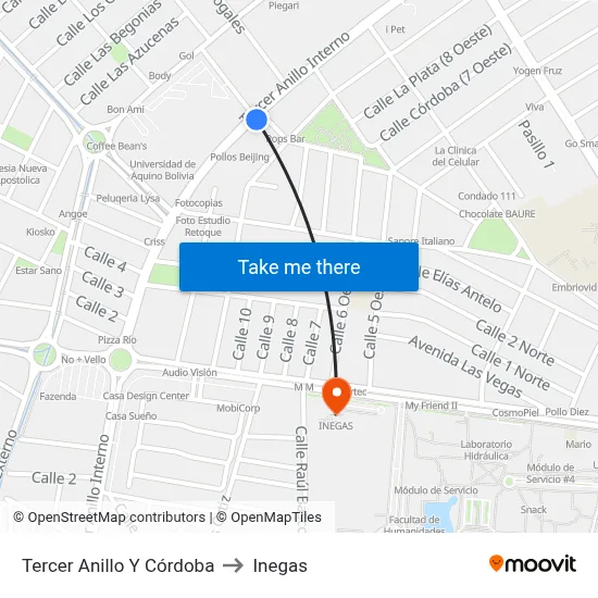 Tercer Anillo Y Córdoba to Inegas map