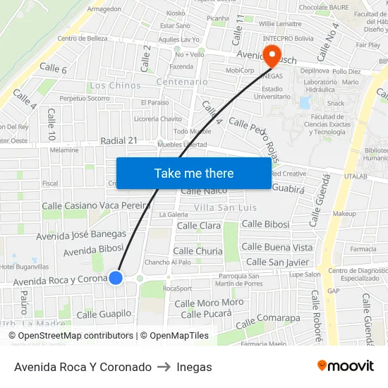 Avenida Roca Y Coronado to Inegas map