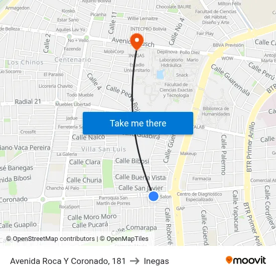Avenida Roca Y Coronado, 181 to Inegas map