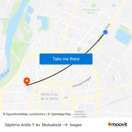 Séptimo Anillo Y Av. Mutualista to Inegas map