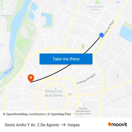 Sexto Anillo Y Av. 2 De Agosto to Inegas map