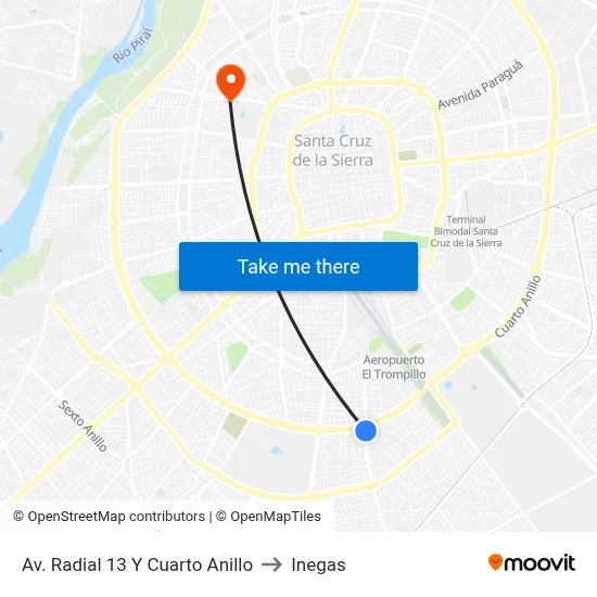 Av. Radial 13 Y Cuarto Anillo to Inegas map