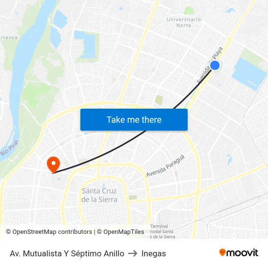 Av. Mutualista Y Séptimo Anillo to Inegas map