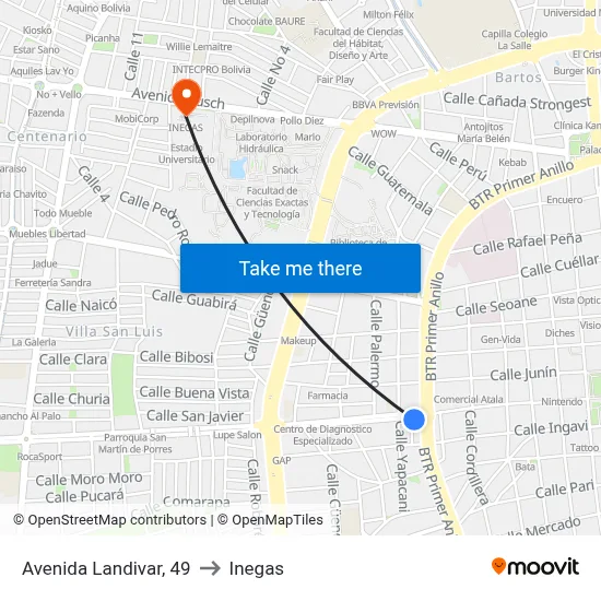 Avenida Landivar, 49 to Inegas map