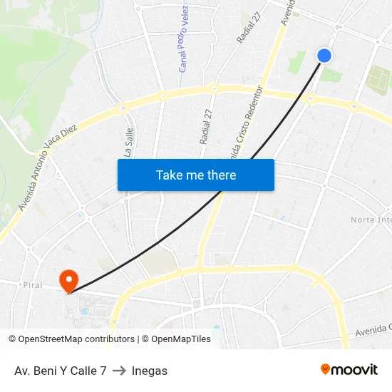 Av. Beni Y Calle 7 to Inegas map