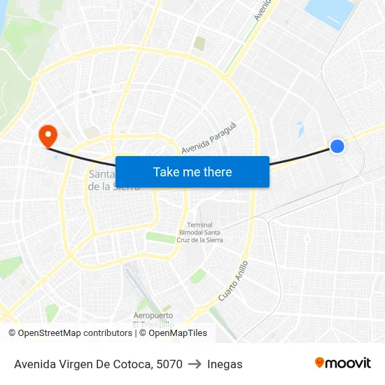 Avenida Virgen De Cotoca, 5070 to Inegas map