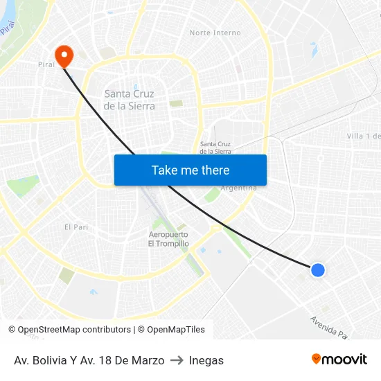 Av. Bolivia Y Av. 18 De Marzo to Inegas map