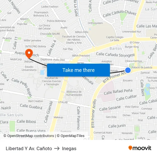 Libertad Y Av. Cañoto to Inegas map
