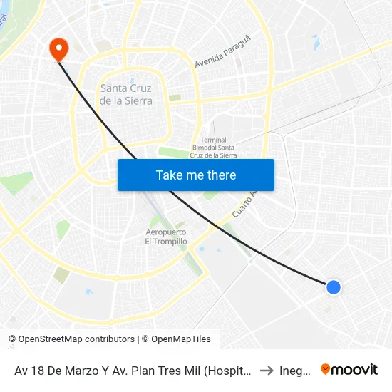 Av 18 De Marzo Y Av. Plan Tres Mil (Hospital) to Inegas map