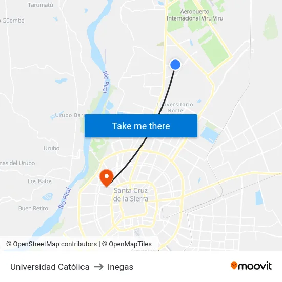 Universidad Católica to Inegas map