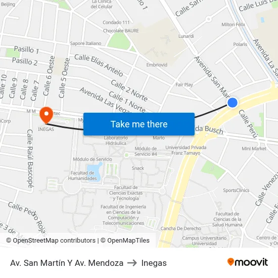 Av. San Martín Y Av. Mendoza to Inegas map