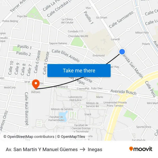 Av. San Martín Y Manuel Güemes to Inegas map