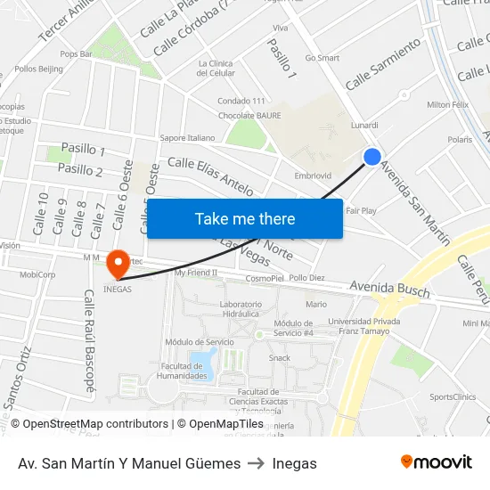 Av. San Martín Y Manuel Güemes to Inegas map
