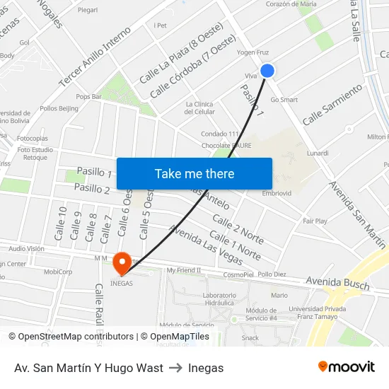 Av. San Martín Y Hugo Wast to Inegas map
