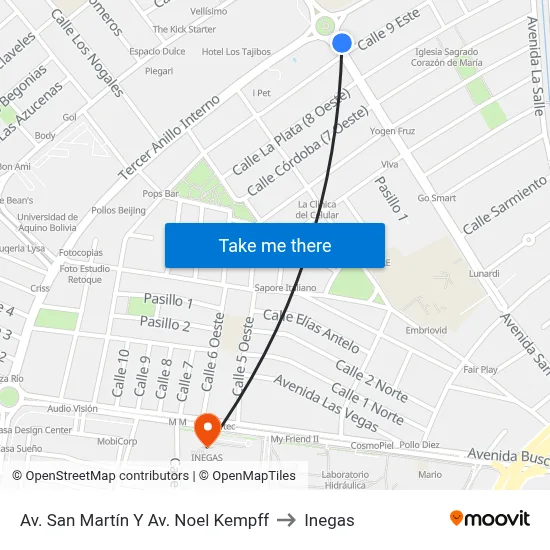 Av. San Martín Y Av. Noel Kempff to Inegas map