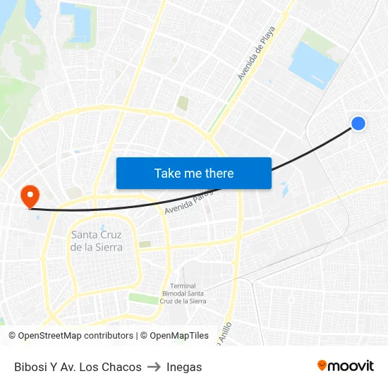 Bibosi Y Av. Los Chacos to Inegas map