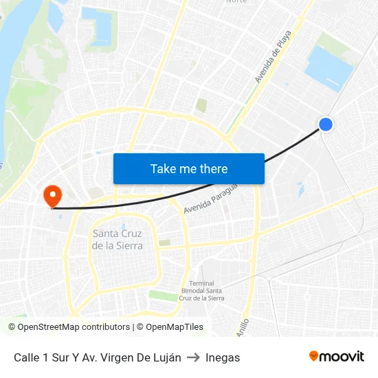Calle 1 Sur Y Av. Virgen De Luján to Inegas map