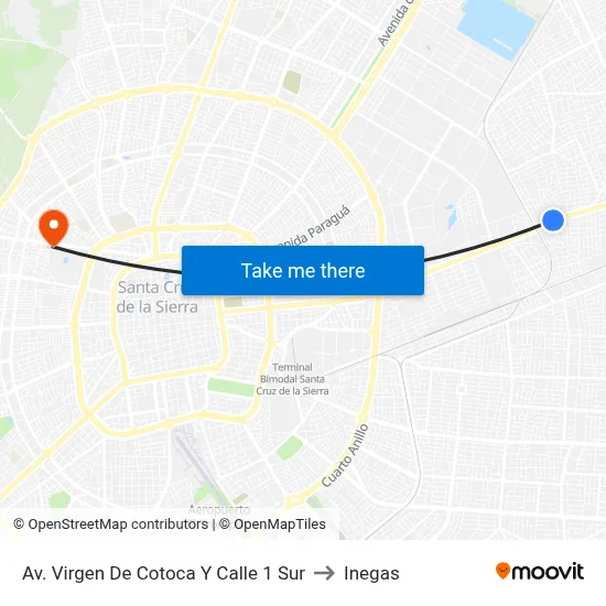 Av. Virgen De Cotoca Y Calle 1 Sur to Inegas map