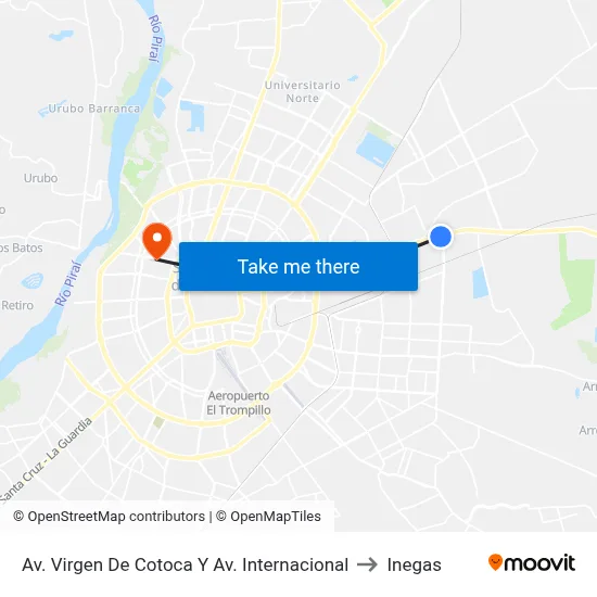 Av. Virgen De Cotoca Y Av. Internacional to Inegas map