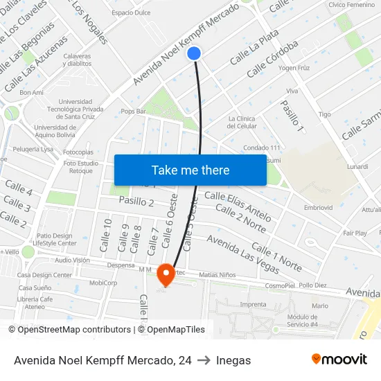 Avenida Noel Kempff Mercado, 24 to Inegas map
