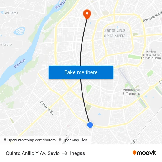 Quinto Anillo Y Av. Savio to Inegas map