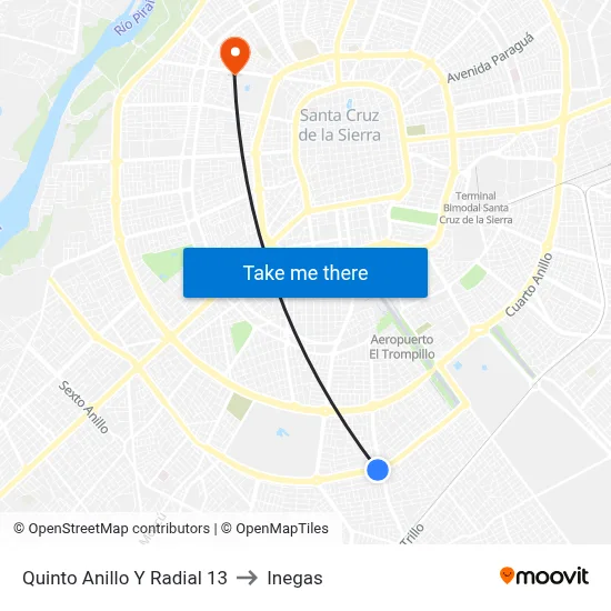 Quinto Anillo Y Radial 13 to Inegas map