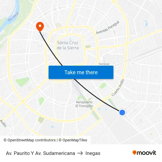 Av. Paurito Y Av. Sudamericana to Inegas map