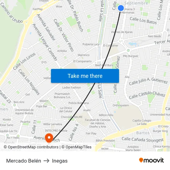Mercado Belén to Inegas map