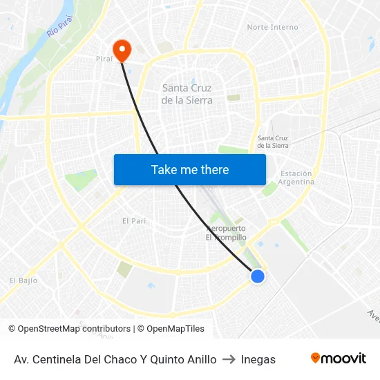 Av. Centinela Del Chaco Y Quinto Anillo to Inegas map