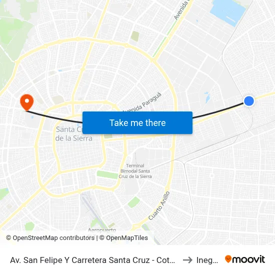 Av. San Felipe Y Carretera Santa Cruz - Cotoca to Inegas map