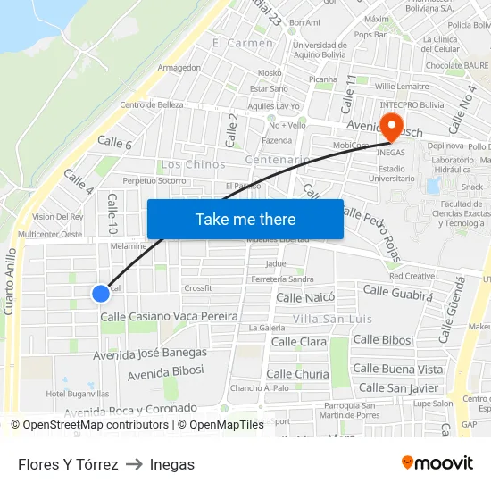 Flores Y Tórrez to Inegas map