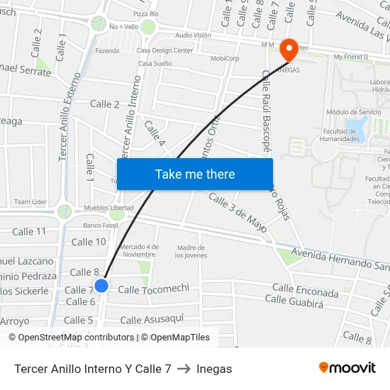 Tercer Anillo Interno Y Calle 7 to Inegas map