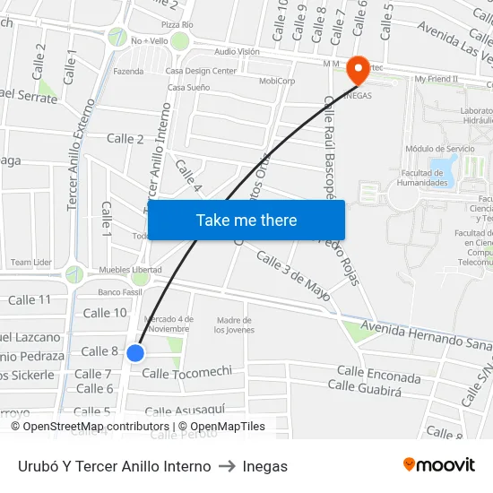 Urubó Y Tercer Anillo Interno to Inegas map